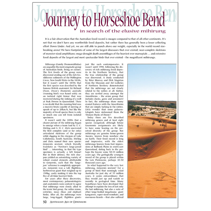 Journey to Horseshoe Bend: In search of the elusive mihirungs by Dr Gilbert J Price